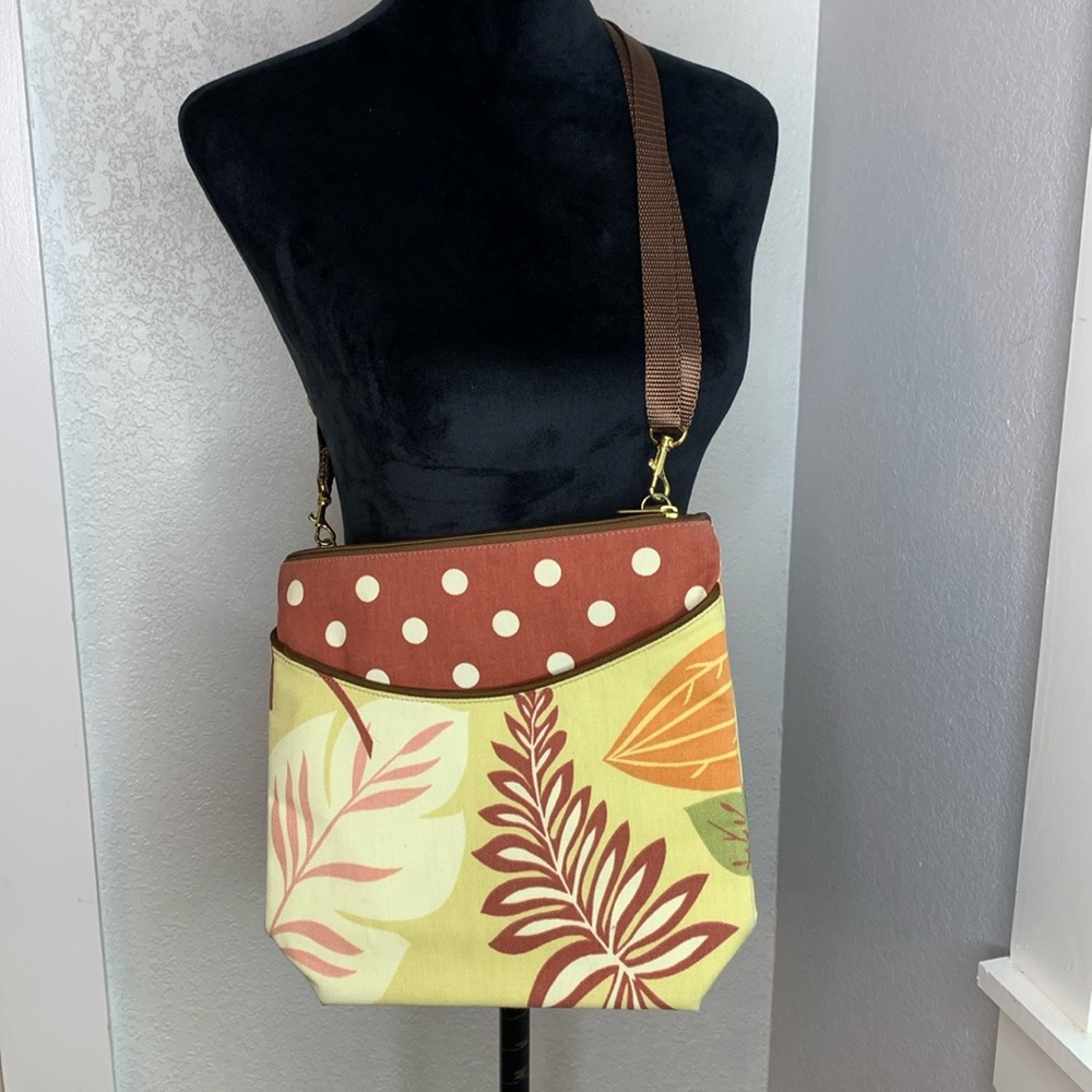 Danny K beige tan brown fall canvas crossbody bag purse zip closure